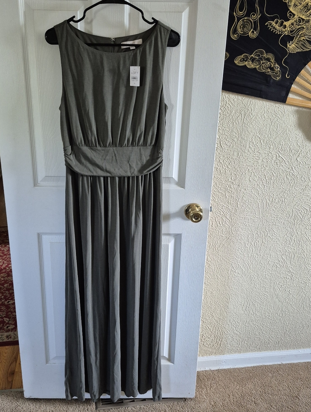New Ann Taylor LOFT Sage Green Sleeveless Ruched Boho Maxi Dress Size M
